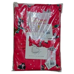 PJ Salvage Flannel Pajama Set XL Cats Lets Get Fizzical Dark Coral Top/Pants🐱🥂